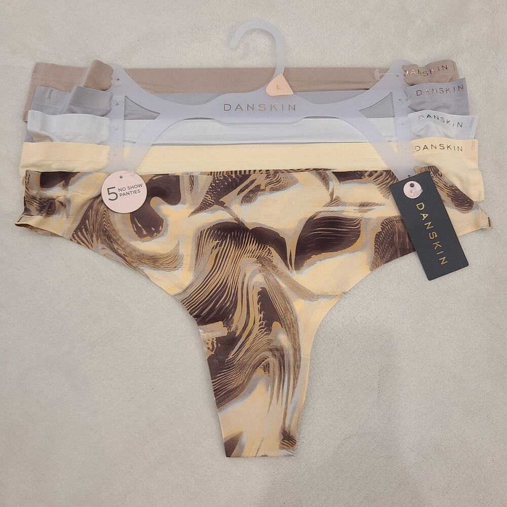 NWT DANSKIN No Show Thong Panties 5 Pack Sz L Assorted Colors